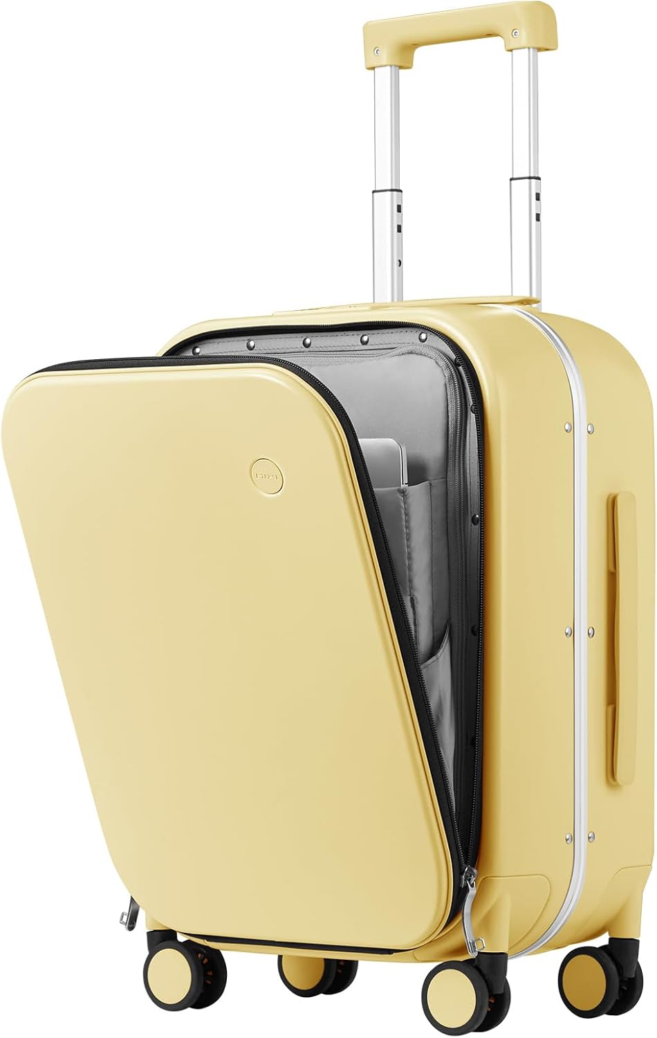mixi Carry On Luggage, 20'' Suitcase with Front Pocket, Travel Rolling Luggage Aluminum Frame PC Hardside with Spinner Wheels & TSA Lock and Cover - Lark Yellow