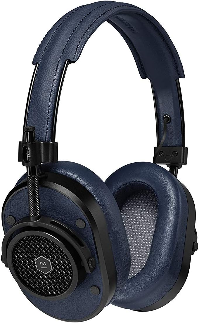 Master & Dynamic MH40 Over-Ear Headphones with Wire - Noise Isolating with Mic Recording Studio Headphones with Superior Sound, Black Metal/Navy Leather (MH40B4)