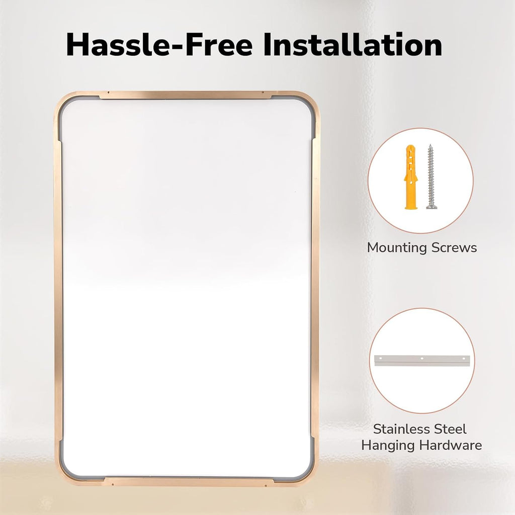 USHOWER Gold Bathroom Mirrors 24'x36' 2 Pack, Brushed Champagne Gold Rectangle Mirrors for Over Sink, Aluminum Frame, Anti-Rust, Tempered Glass, Horizontal or Vertical Mounted