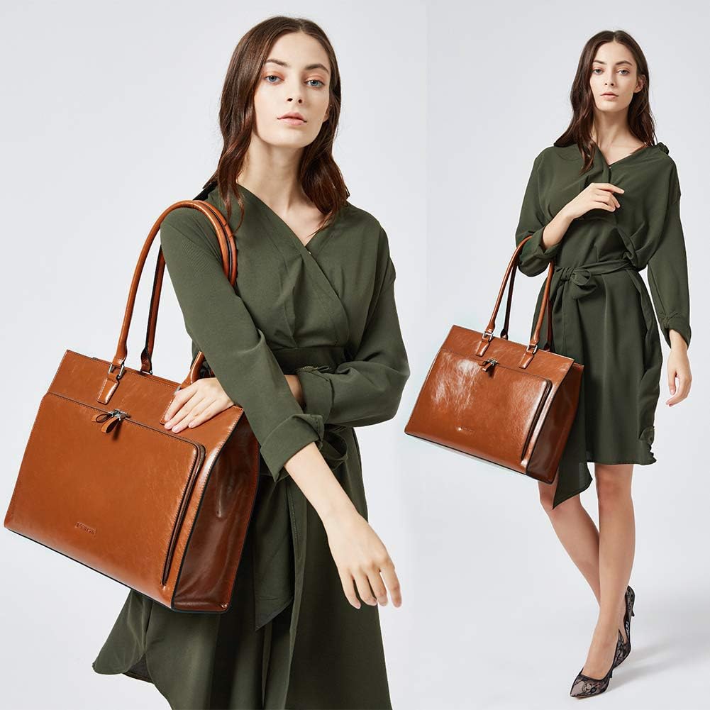 BOSTANTEN Leather Briefcase for Women Vintage 15.6 inch Laptop Bag for Women Business Tote Shoulder Handbag