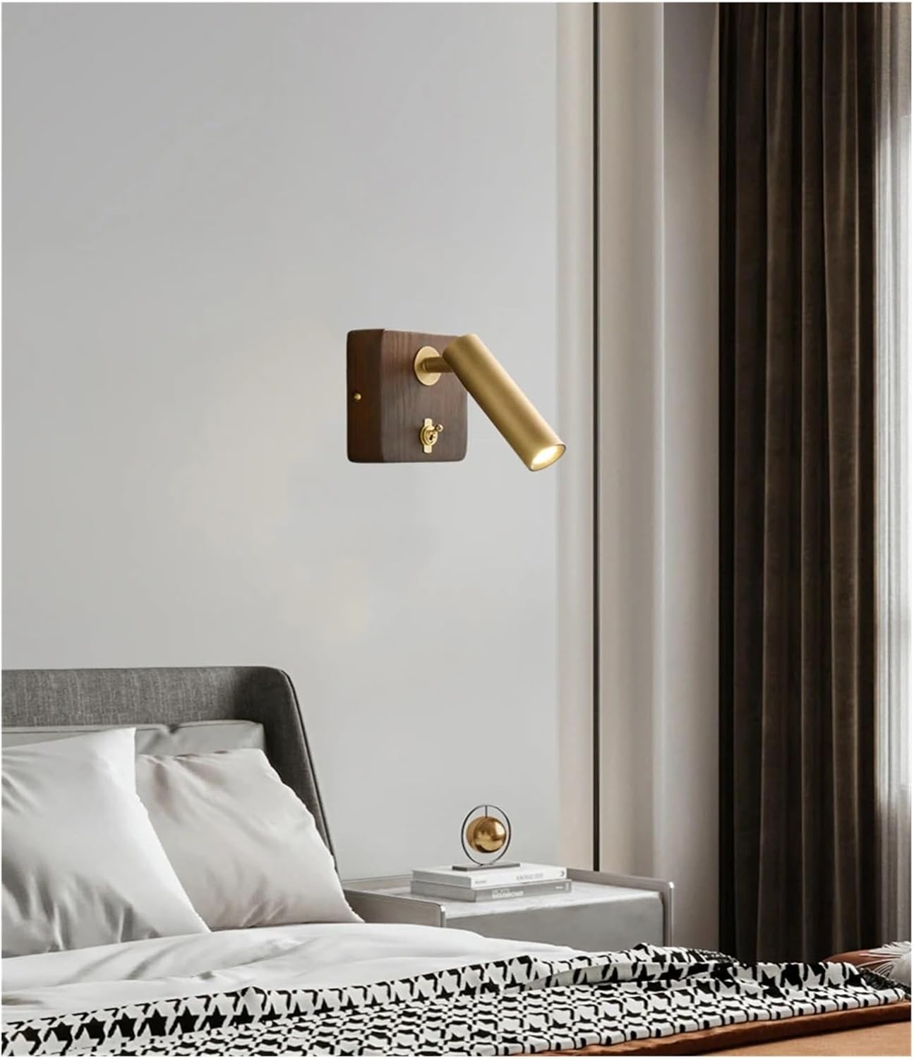 with Switch Wall Lamp Gold Silver Brass Wooden Lighting Fixtures for Bedroom Reading Hotel Office E27 Bulb,Bathroom