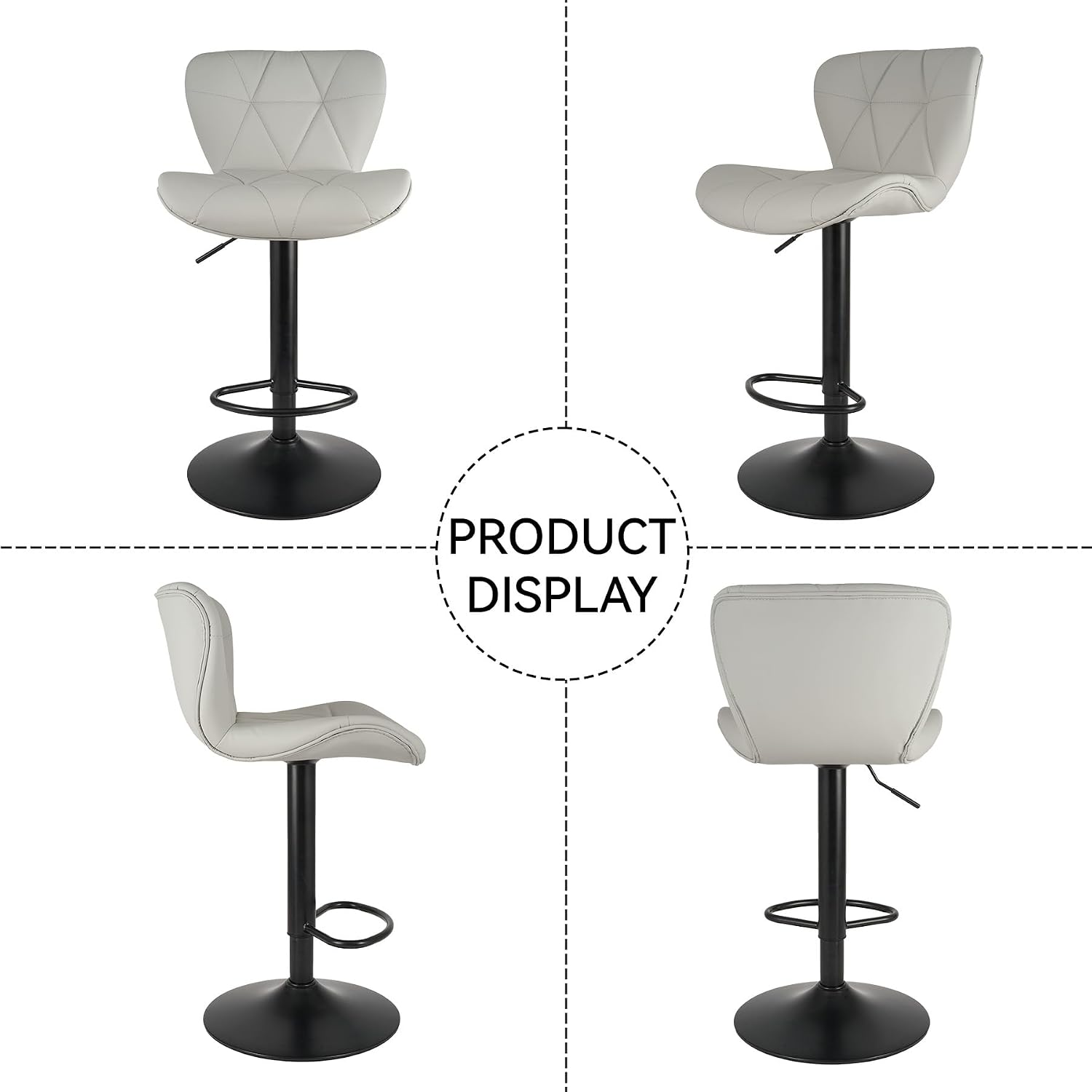 Nalupatio Modern Bar Stools Set of 4, Adjustable Faux Leather Upholstered Swivel Bar Stools, Counter Height Bar Chairs with Back for Kitchen Island, Light Grey