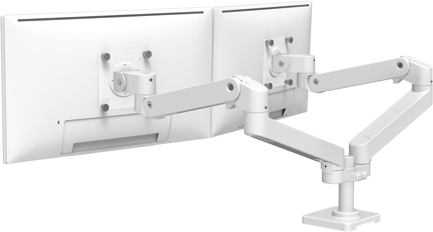 Ergotron – Upgraded LX Pro Premium Dual Monitor Arm, VESA Desk Mount – for 2 Monitors Up to 27 Inches, 4 to 20 lbs Each – White