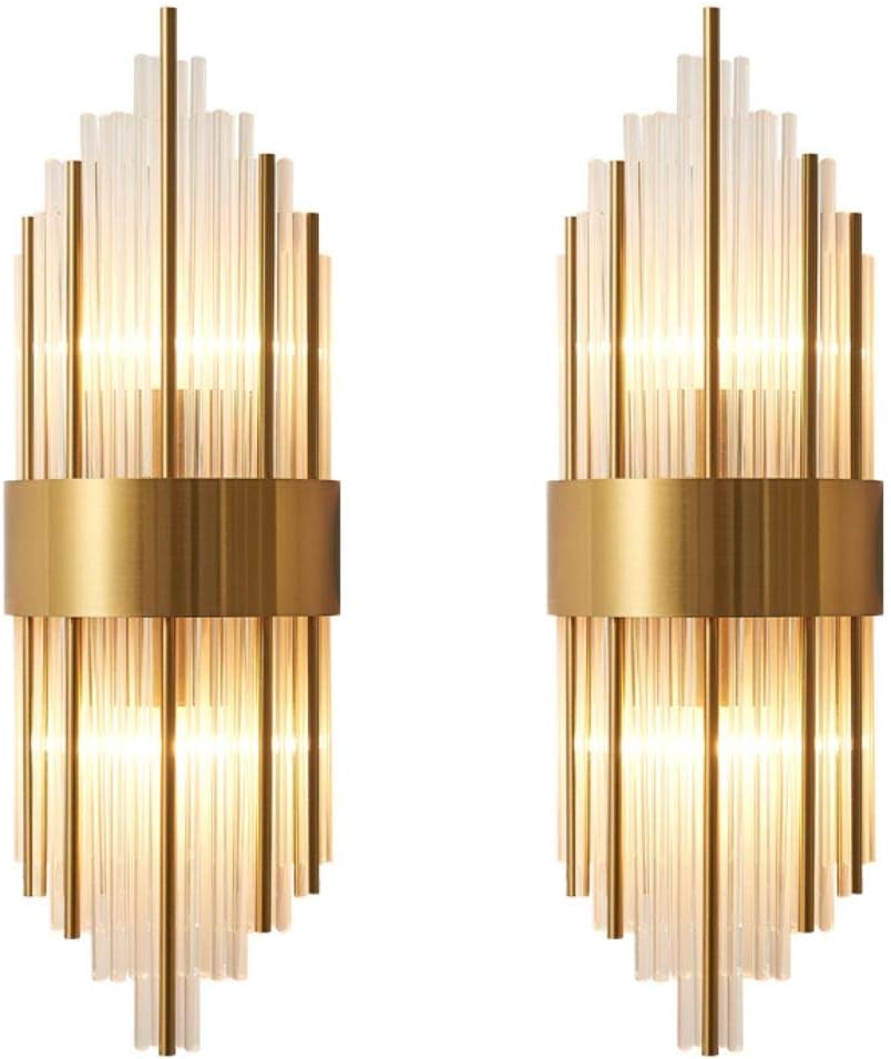 BOKT Crystal Wall Sconces Set of 2 Modern Sconces Wall Lighting Gold Wall Sconce Bathroom Vanity Wall Mount Luxury Wall Light Fixtures for Bedside Hallway