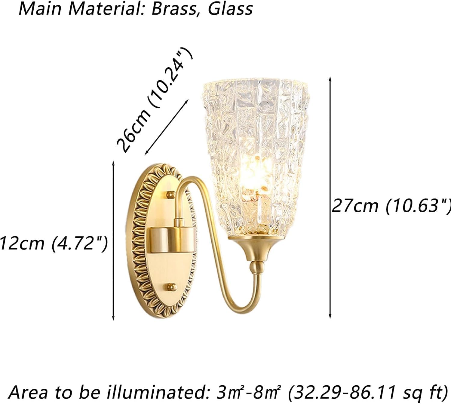 Modern Traditional 2-Light Wall Sconce,Nordic Antique Brass Light with Textured Clear Glass Shades, Ornate Hardwired Fixture for Bathroom Vanity, Bedroom, Living Room, Hallway，Staircase T-155