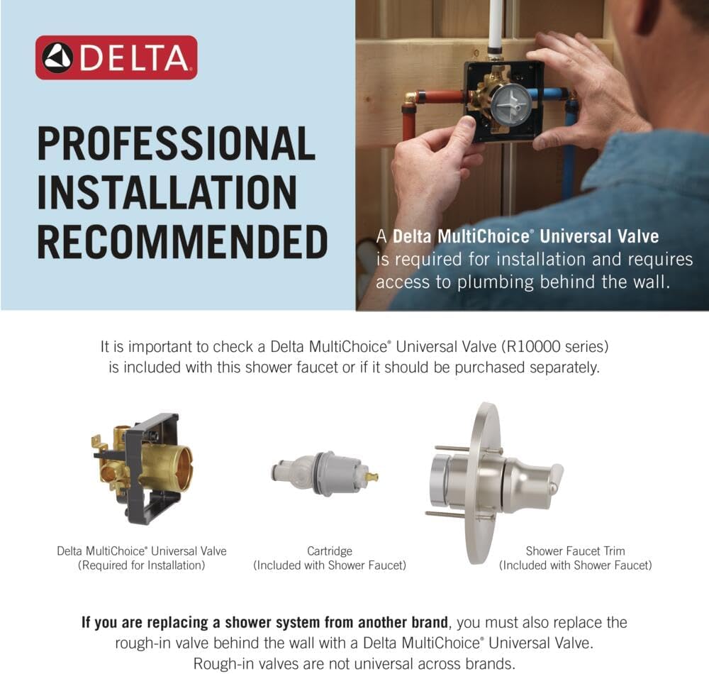 Delta Ashlyn 14 Series Bathtub and Shower Faucet Set, Brushed Gold Shower Head and Handle Set, Valve Trim Kit, Stainless T14464-CZ (Valve Not Included)