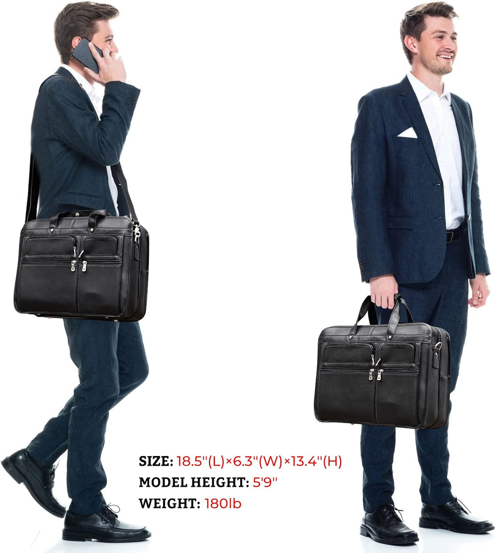 Polare 18.5' Full Grain Leather Laptop Briefcase Messenger Bag Tote For Men Large Fits 17.3' Laptop