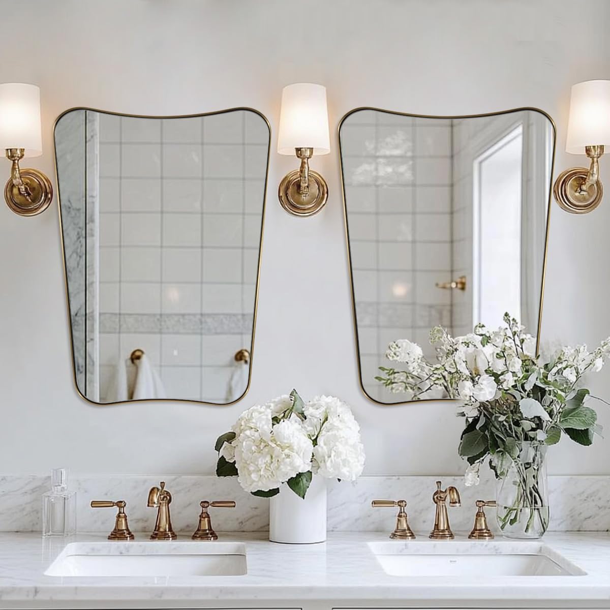 MIRRORART Contemporary 22x30'' Brushed Gold Mirrors | Brass Irregular Mirror Butterfly-Shaped /1'' Rustproof Stainless Steel Metal Frame for Bathroom Sinks/Wall-Mounted Vertical
