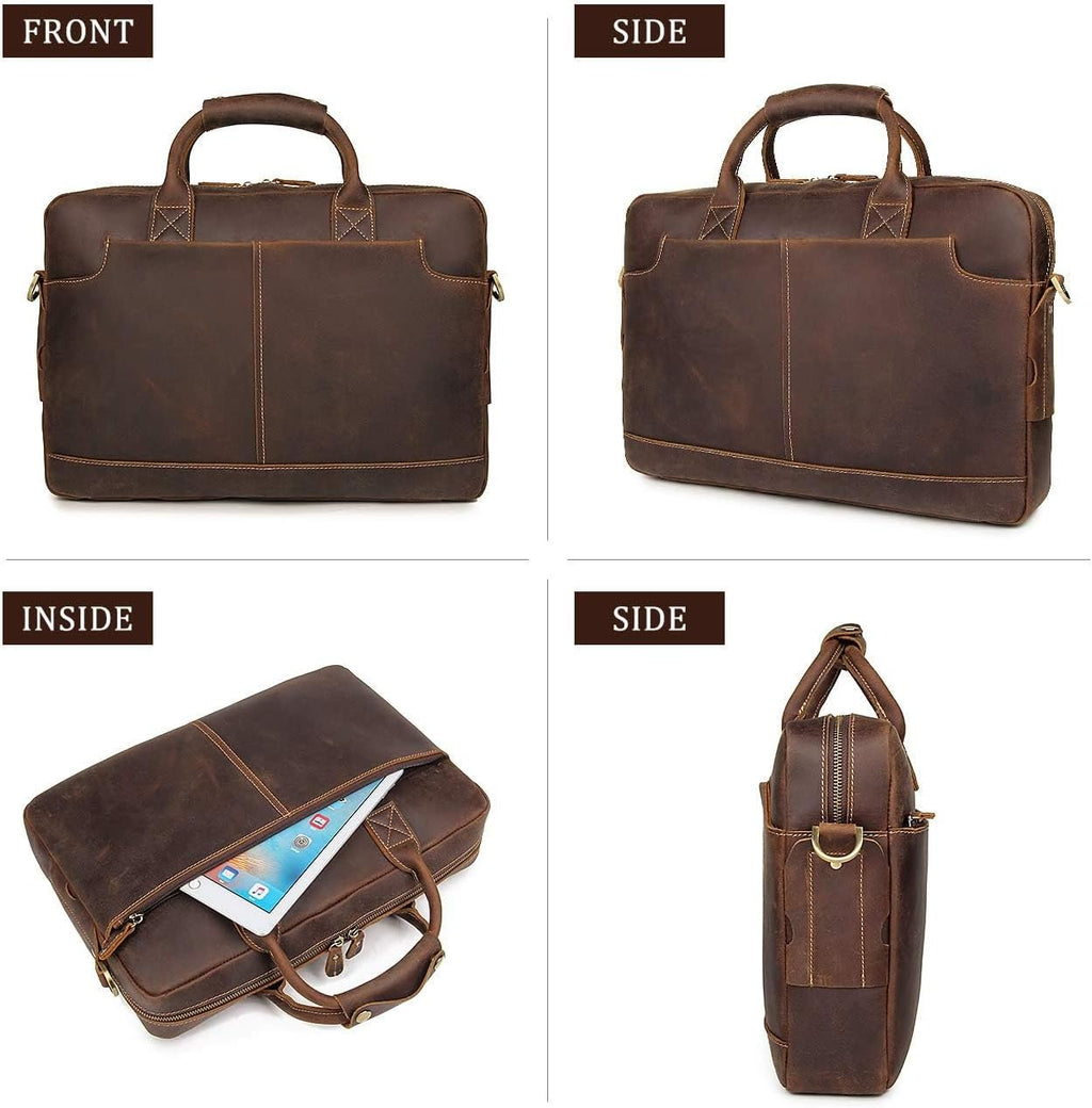 Augus Vintage Leather Briefcase for Men 15.6 Inch Laptop Computer Bag Retro Messenger Crossbody Shoulder Bag | Vintage Leather