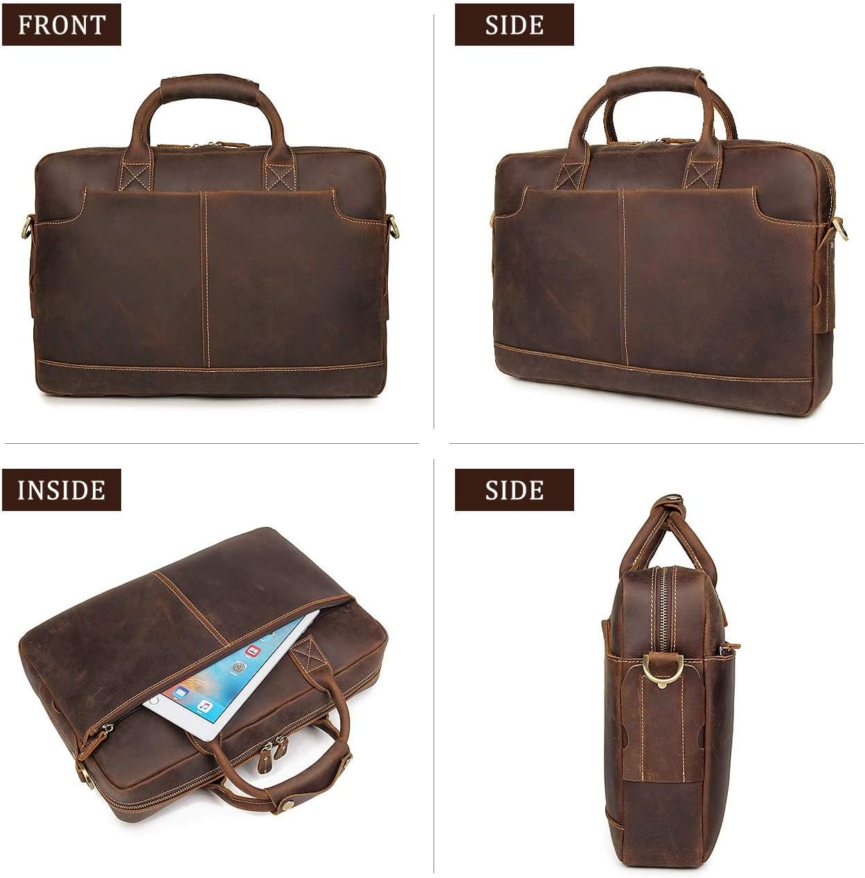 Augus Vintage Leather Briefcase for Men 15.6 Inch Laptop Computer Bag Retro Messenger Crossbody Shoulder Bag | Vintage Leather