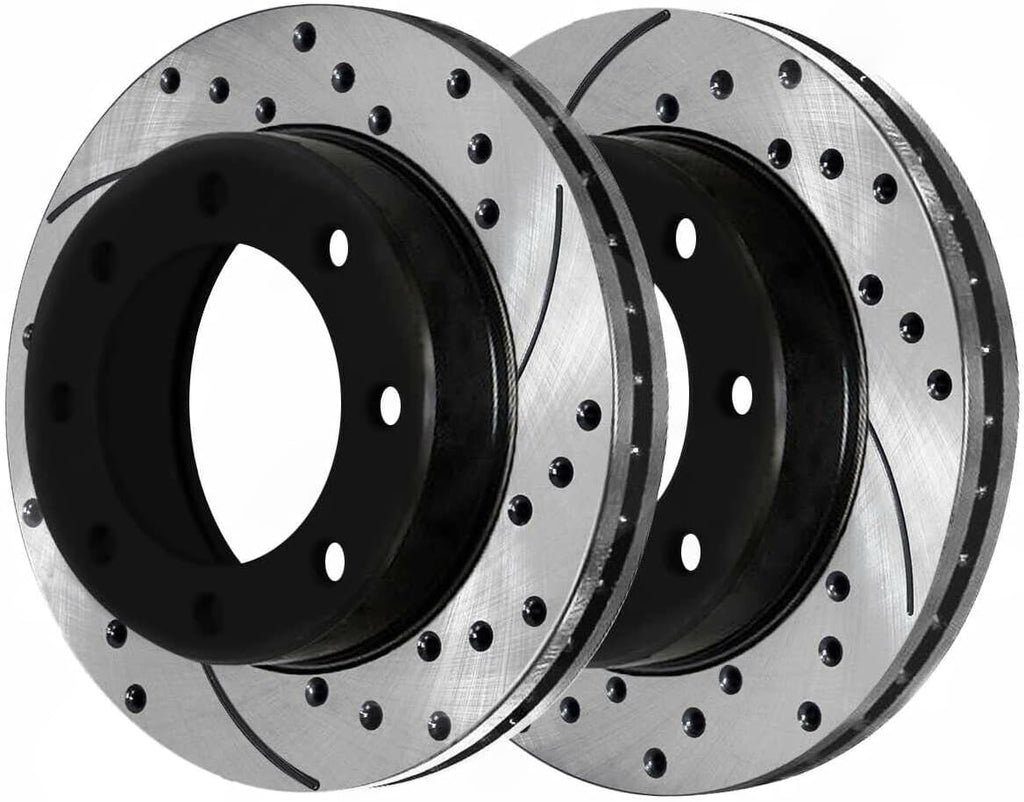 8pcs Ceramic Brake Pad Sets 4pcs Drilled and Rotors Kit Front Rear Side Black and Slotted for Chevy for Silverado 2500HD 2001-2006,for GMC for Sierra 2500HD 2001-2006