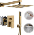 CASAINC 10 Inch Rain Shower Head with Handheld Spray, Wall Mounted Shower Valve and Trim Kit Luxury Shower Faucets Sets Complete Dual Shower Heads Shower System (Brushed Gold)