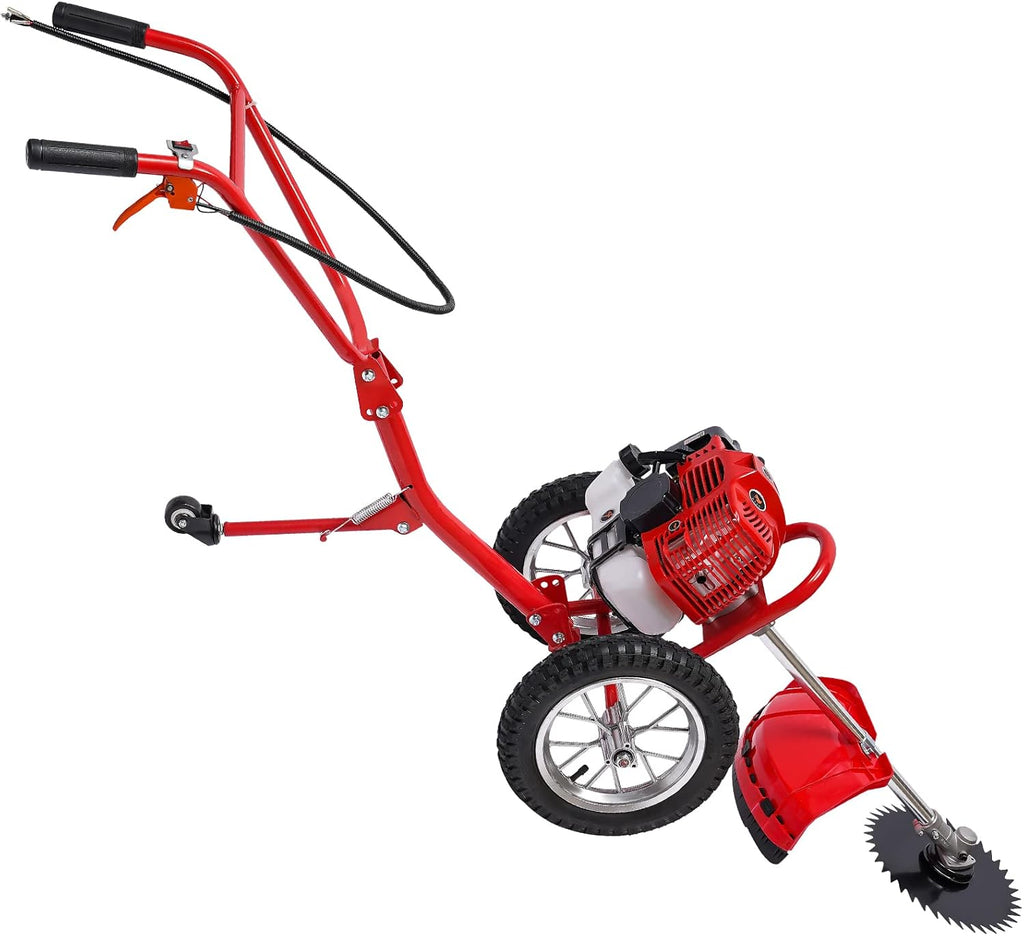 49CC 2-Stroke Gas Walk Behind Push Lawn Mower 1800W Lawn Mower Gas, Air Cooled Gasoline Push Tool, Portable Multifunction Gas Clearance Mower (6500-7000R/Min)