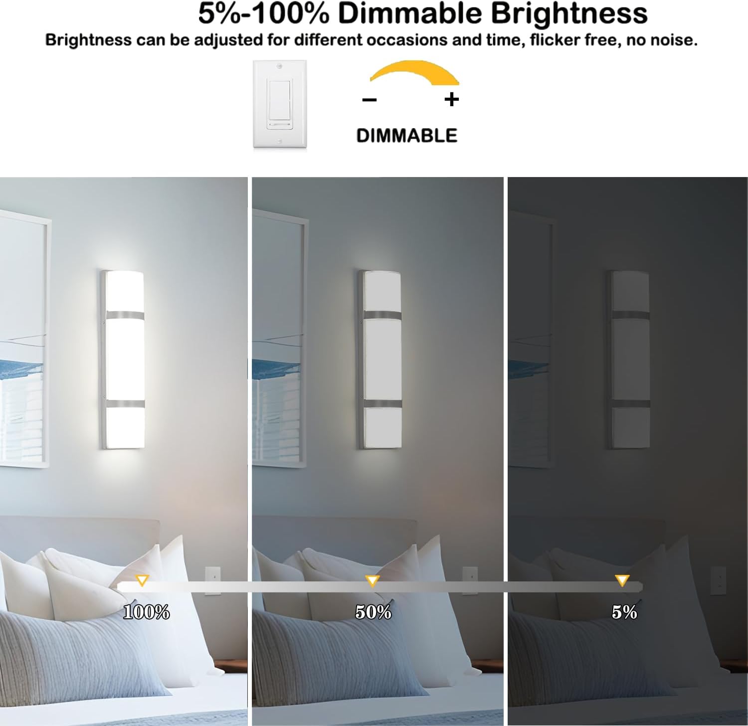 LED Bathroom 16 Inch Vanity Lighting Fixtures | CRI 90 4000K Brushed Nickel Wall Sconce Set of Two with White Frosted Glass Shade | 120V 15W 1200LM Dimmable with Dimmer Switch(not Included)