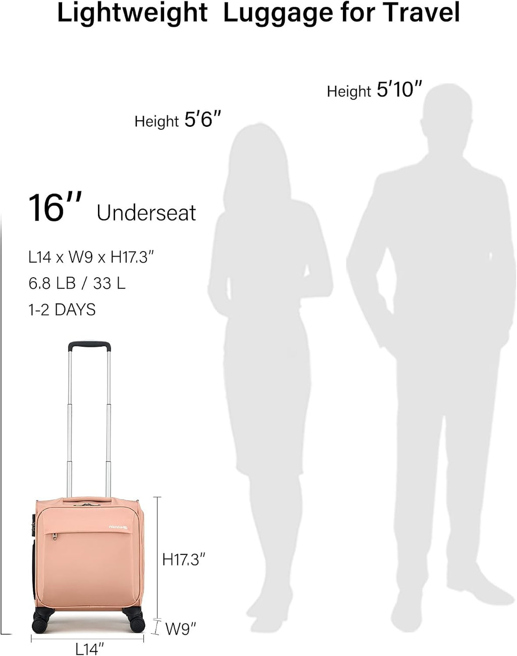 Hanke 16 Inch Underseat Carry On Luggage with Wheels Small Suitcase Softside Luggage Bags for Travel Lightweight Suitcases with Wheels Travel Luggage Personal Item for Men and Women(Pink)