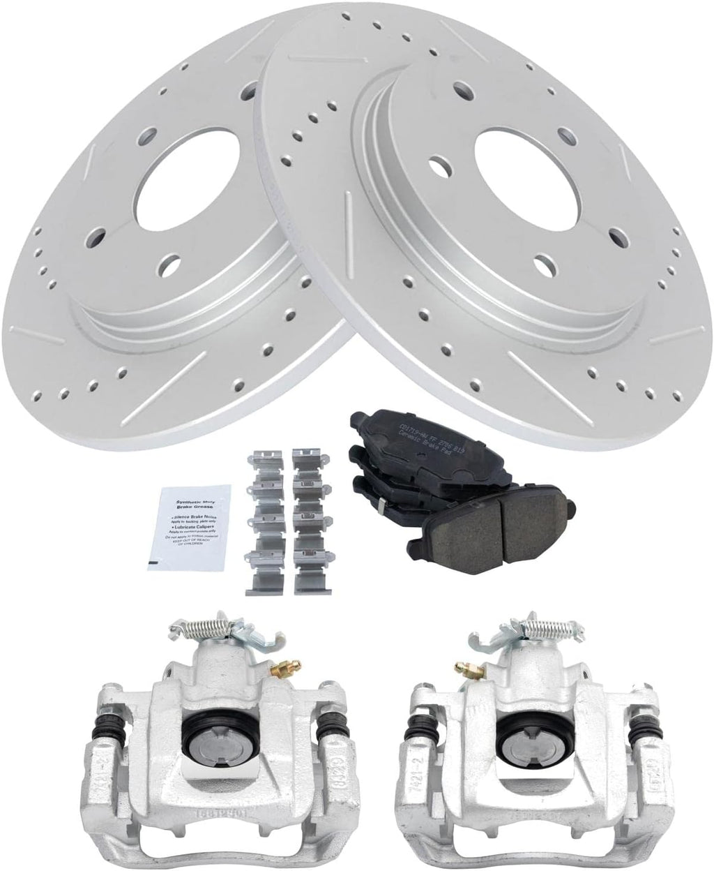 TRQ Performance Rear Brake Pad and Rotor Set Ceramic Drilled Slotted Solid Rotors Calipers Compatible with 12-16 Chrysler Town & Country Grand Caravan 12-15 Ram Cargo Van 13-14 Volkswagen Routan