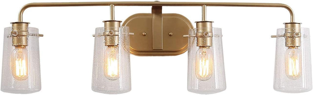 KSANA Vanity Lights, Bathroom Fixtures Over Mirror in Antique Brass Metal Finish with Clear Bubbled Glass Shades, Mid-Century Wall Sconce for Dressing Rooms