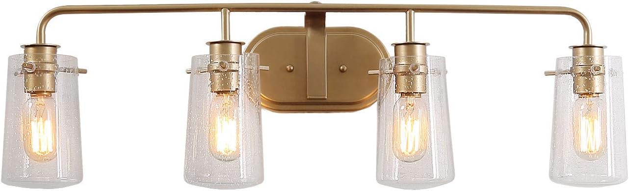KSANA Vanity Lights, Bathroom Fixtures Over Mirror in Antique Brass Metal Finish with Clear Bubbled Glass Shades, Mid-Century Wall Sconce for Dressing Rooms
