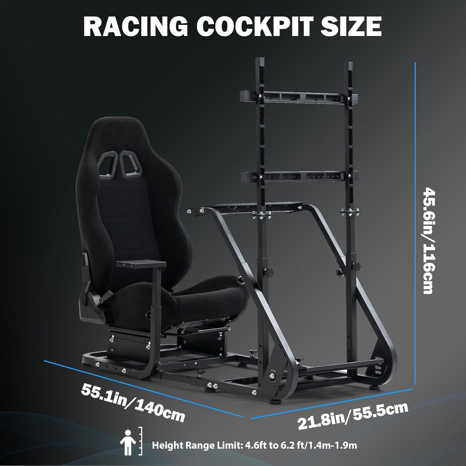 Anman Sim Racing Simulator Cockpit Black Seat with Visualizer Monitor Stand Fit for Logitech G25 G27 G29 G920 G923, for Thrustmaster T300RS TX, for Fanatec,Excluding Electronic Devices
