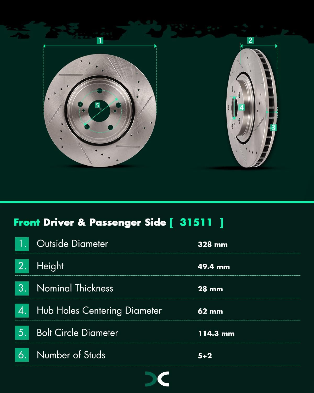 SCITOO Brake Kits For Lexus For NX200t For NX300 For NX300h For RX350 For RX450h,For Toyota For Highlander For Sienna Front Drilled & Slotted Disc Brakes Rotors and Ceramic Brake Pads 31511;D1324