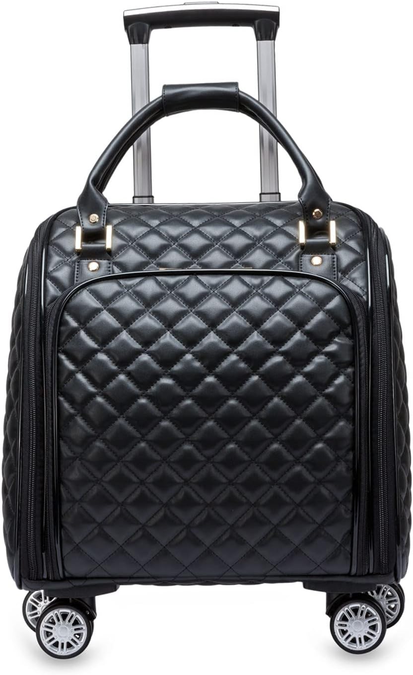 feilario 18in Leather Softside Underseat Carry on Suitcases Expandable Spinner Wheels Travel Luggage