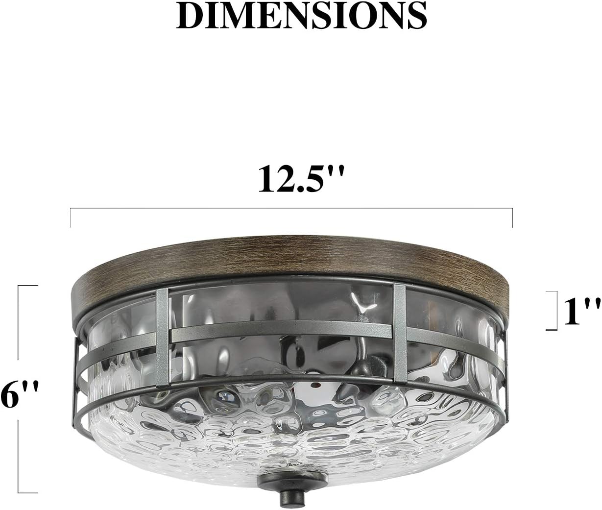 KSANA Farmhouse Faux Wood Flush Mount Ceiling Light Fixture with Water Ripple Glass for Bedroom, Hallway, Kitchen, Dining & Living Room, Foyer and Bathroom