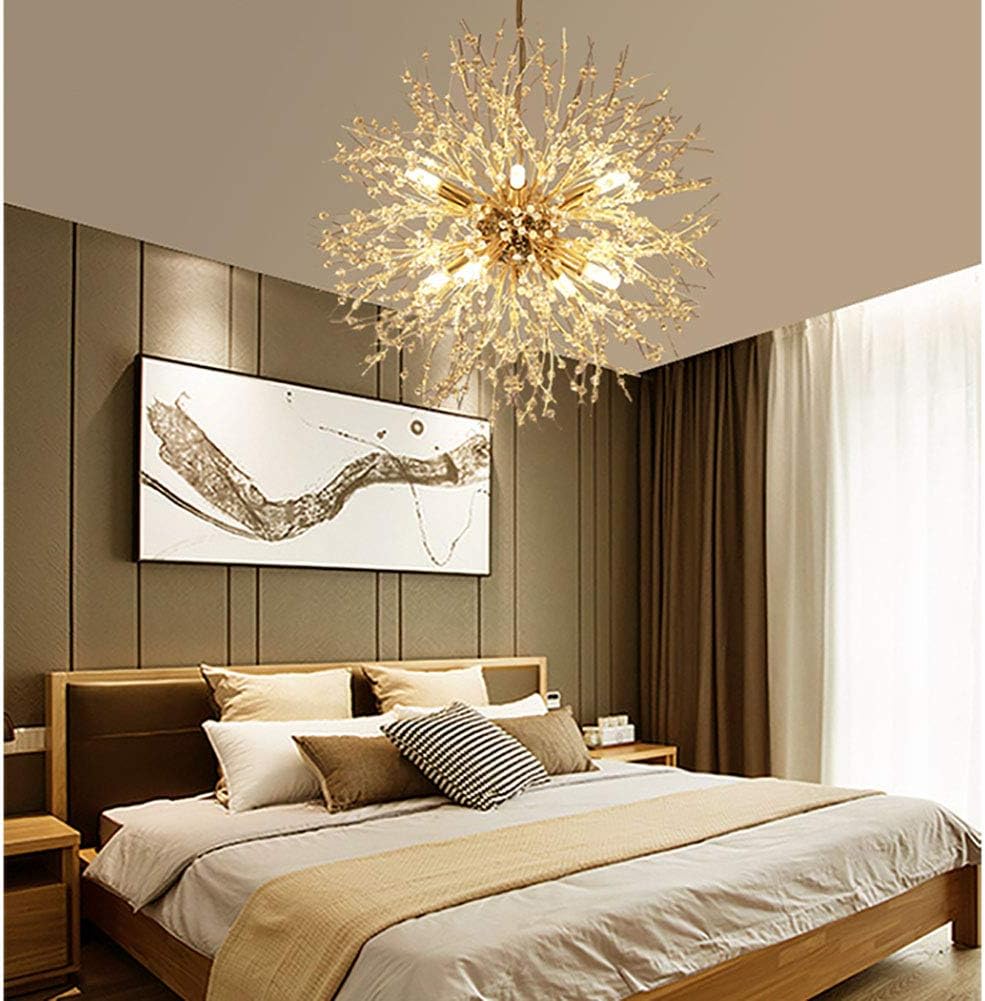 Chandeliers, Chrome Gold Silver Crystal Sputnik Chandelier V-intage Modern Firework Pendant Light Compatible with Living Room Dining Room Bathroom Foyer Restaurant Entryway