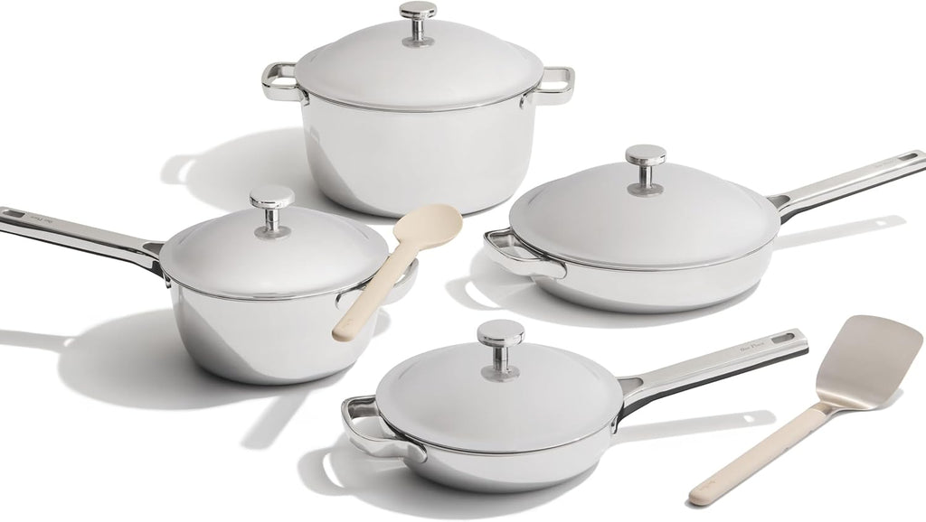 Our Place Titanium Pro Cookware Set | 10-Piece Pots and Pans Set with Always Pan Pro, Perfect Pot Pro & Minis | Non-Toxic No-Coating Nonstick | Induction & Oven-Safe up to 1000°F | Chrome