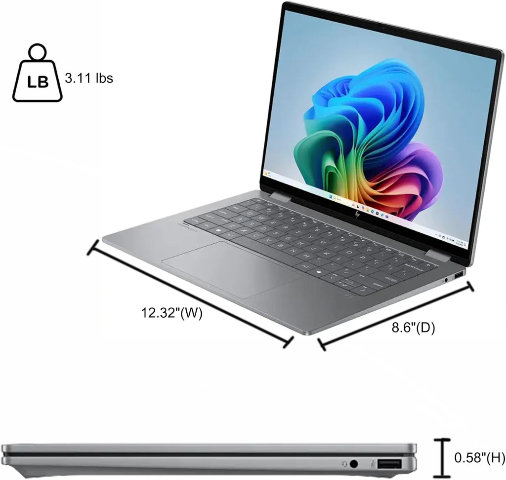 HP OmniBook X Flip 2-in-1 Laptop 14' WUXGA IPS Touch (400nits) AMD 6-core Ryzen AI 5 340 (Up to 50 Tops) 16GB RAM 512GB SSD for Creator Designer Business Professional Win11Pro ICP Hub