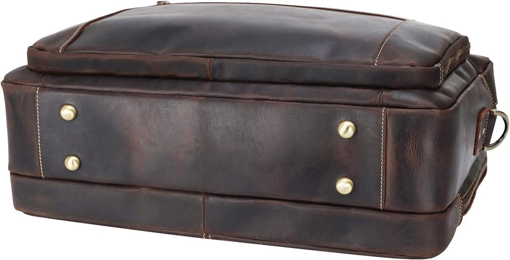 Men's Solid Thick Full Grain Leather 17.3' Laptop Briefcase Classic Messenger Bag Fit Business Travel | Solid, Thick, Full Grain Leather, 17.3', Classic, Fit