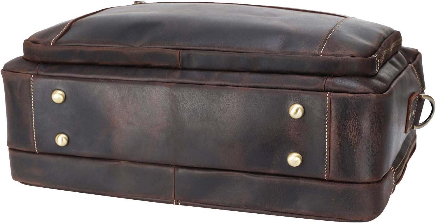 Men's Solid Thick Full Grain Leather 17.3' Laptop Briefcase Classic Messenger Bag Fit Business Travel | Solid, Thick, Full Grain Leather, 17.3', Classic, Fit