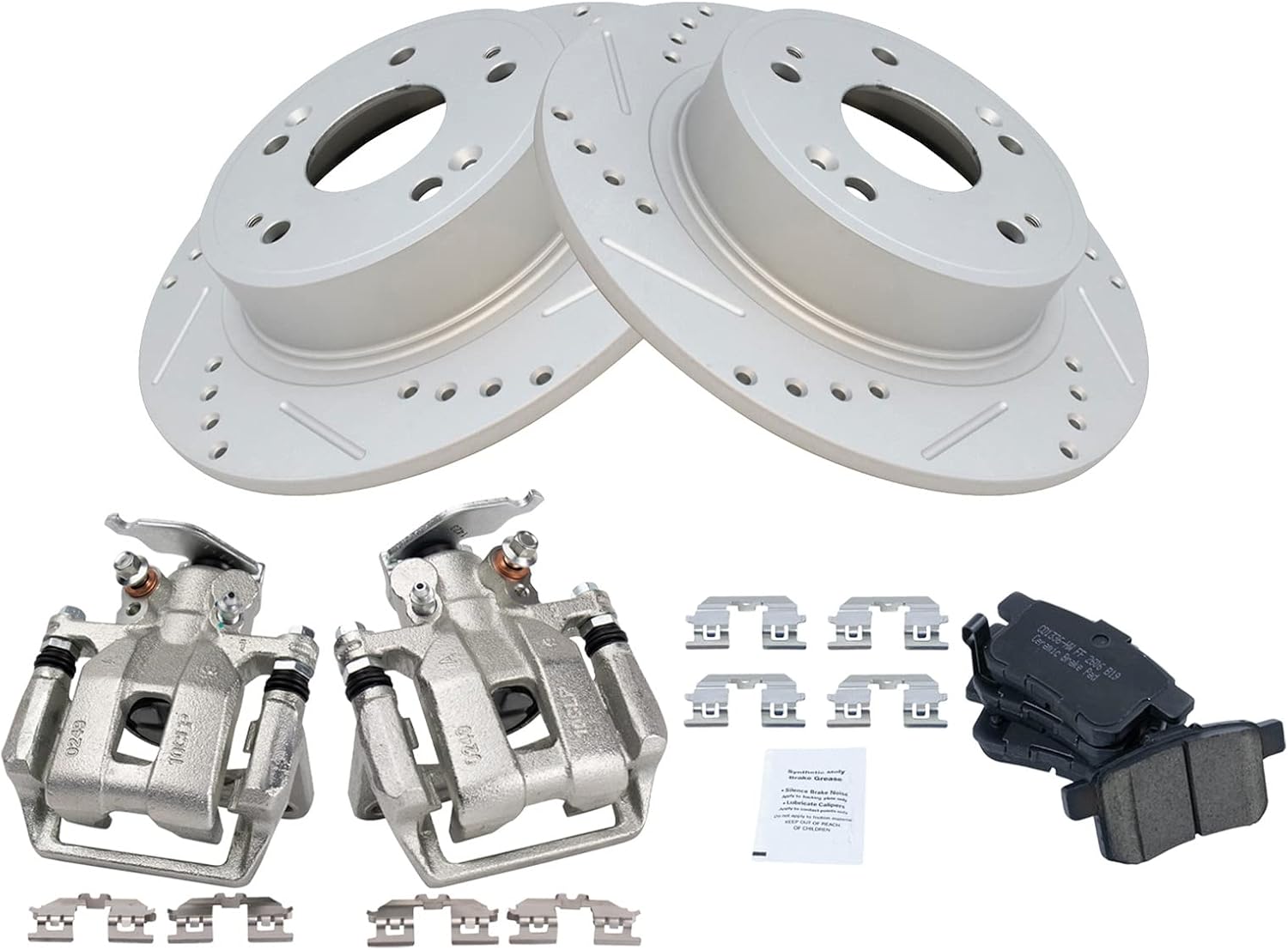 TRQ Performance Rear Brake Pad and Rotor Set Ceramic Solid G Coated Rotors Calipers Compatible with 2013-2017 Honda Accord