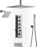 Brushed Nickel Ceiling Full Body Shower System With Dual Shower Heads 12' Top Shower & 8' Side Spray Hand Shower and Waterfall Tub Spout,Digital Display Shower Set