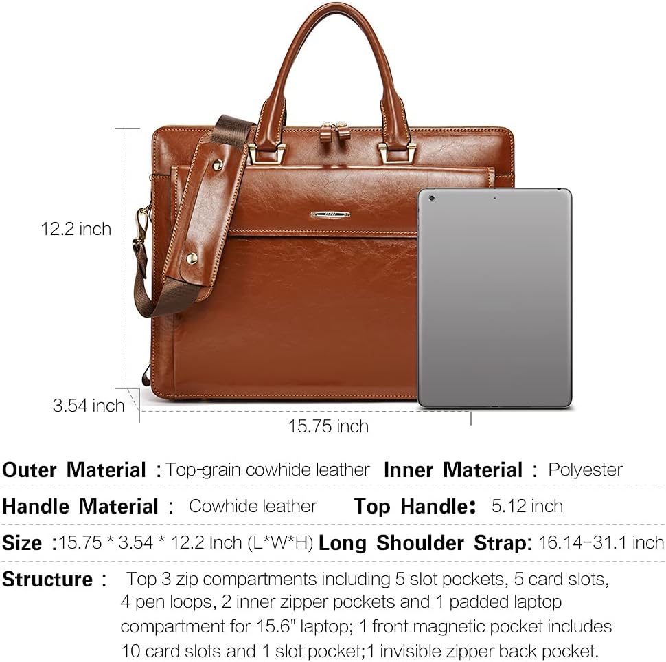 CLUCI Briefcase for Women Oil Wax Leather Business 15.6 Inch Laptop Handbag Vintage Slim Large Shoulder Work Bag | Oil Wax Leather, Business, 15.6 Inch, Laptop, Vintage, Slim