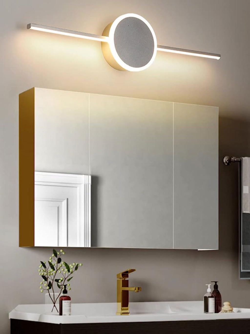Modern LED Vanity Light for Bathroom Mirror, 3 Color Temperature Sconce, Minimalist Geometric Linear Design, Aluminum Acrylic Lighting Fixture, Gold Silver Finish, 60cm Length(60cm)