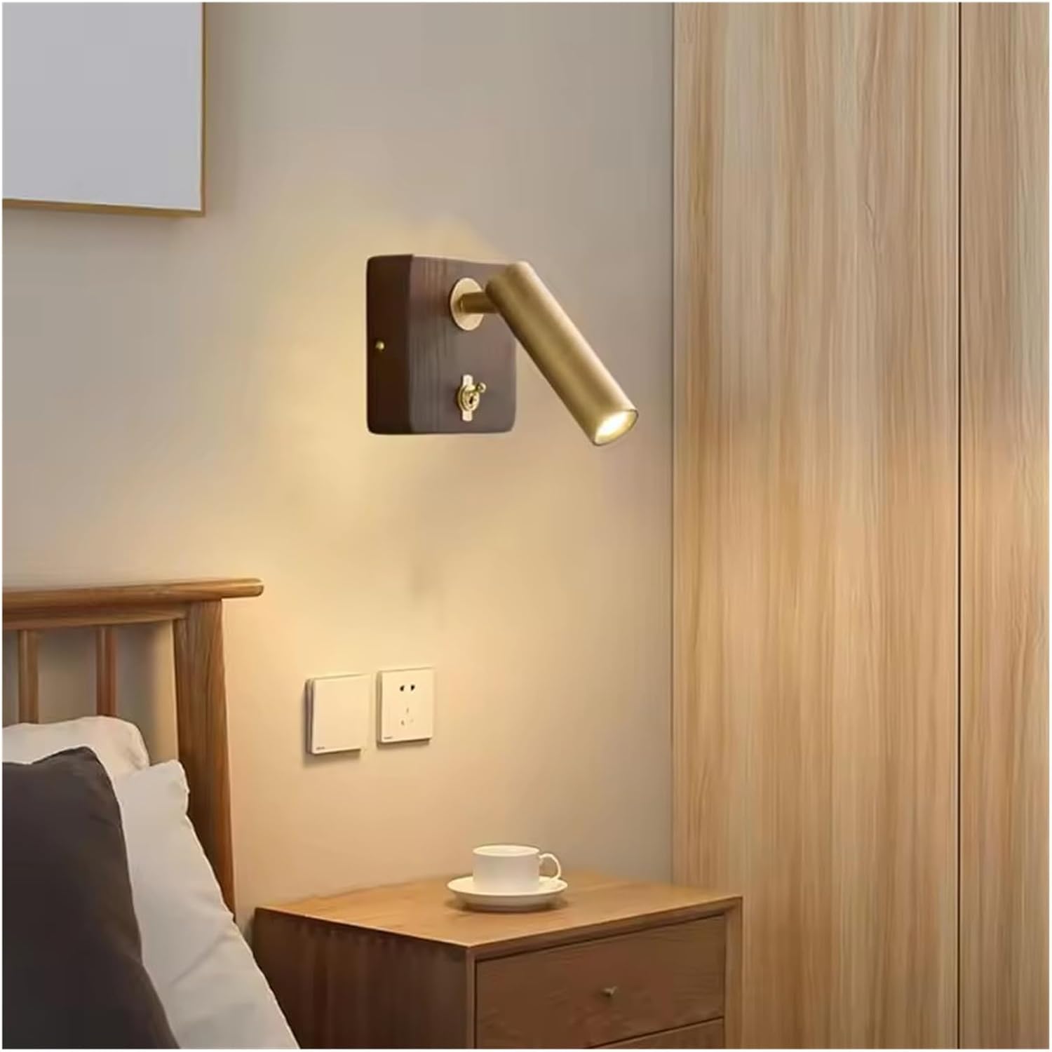 with Switch Wall Lamp Gold Silver Brass Wooden Lighting Fixtures for Bedroom Reading Hotel Office E27 Bulb,Bathroom