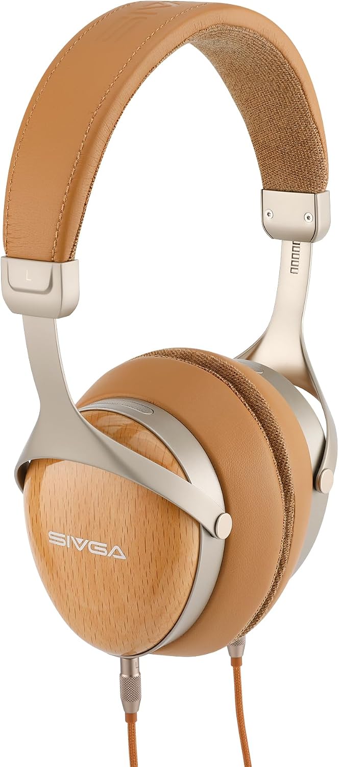 SIVGA SV021 Pro HiFi Wooden Closed-Back Over-Ear Wired Headphones with 50mm Dynamic Driver, Detachable Cable (Beechwood)