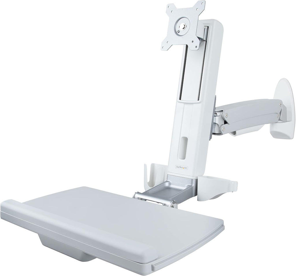 StarTech.com Wall Mount Workstation, Full Motion Sit Stand Desk w/Height Adjustable VESA Monitor Arm & Keyboard Tray, Ergonomic Wall Mounted Computer Workstation, Single Display, TAA