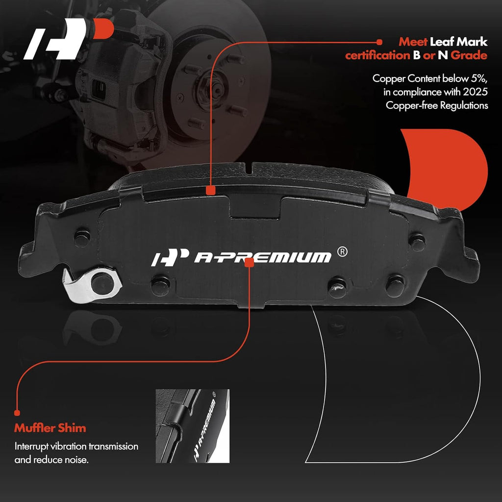 A-Premium 13.58 inch (345mm) Rear Vented Disc Brake Rotors + Ceramic Pads kit Compatible with Select Cadillac, Chevy and GMC Models - Escalade, Silverado 1500, Suburban, Tahoe, Sierra 1500, Yukon(XL)