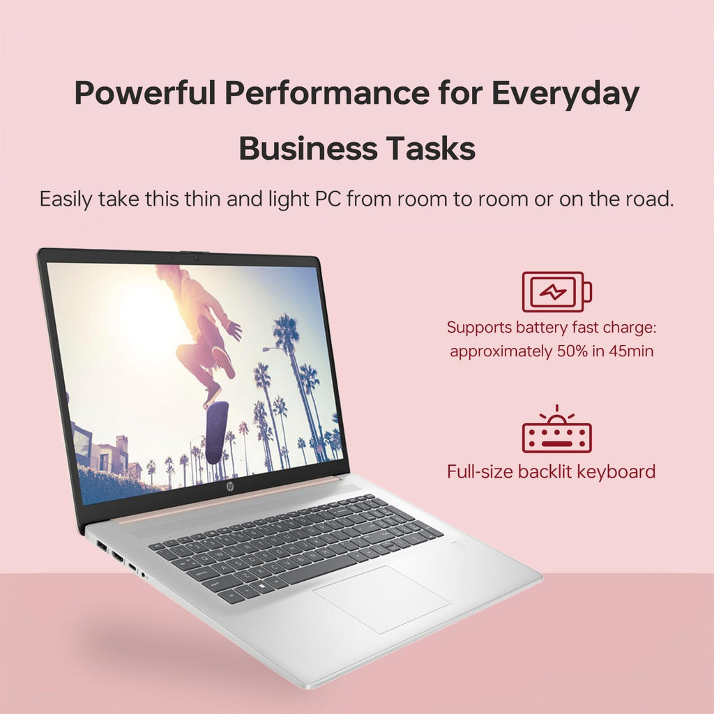 HP 17t Premium Rose Gold Laptop, 17.3' HD+ Touchscreen, Intel Core i5-1335U, 16GB RAM, 1TB SSD, Webcam, FP Reader, Backlit KB, HDMI, Wi-Fi 6, Windows 11 Home