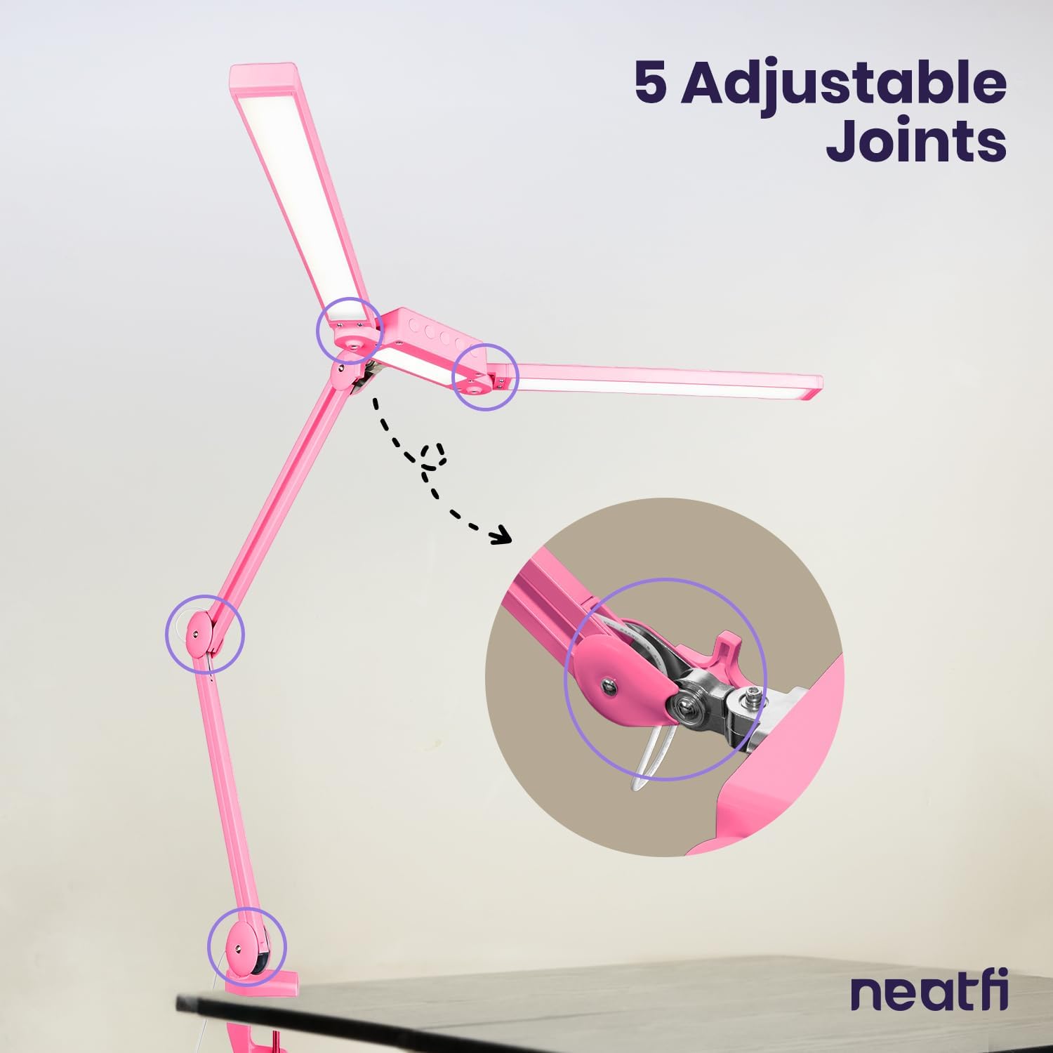 Neatfi LED Desk Lamp | 3,000 Lumens | Dimmable 30W Desk Light | 360 SMD LEDs | CRI 95 | Adjustable Color Temperature | Task Lamp for Home, Office, or Workbench (Pink, 41-Inch, CCT with Clamp)