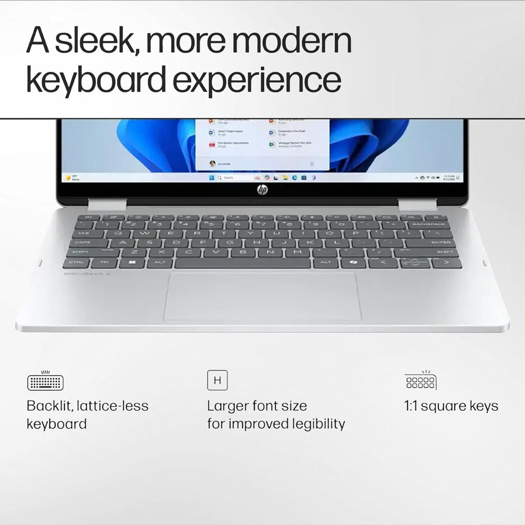HP OmniBook 5 Flip 2-in-1 Laptop, 14' 2K Touchscreen Display, Intel Core 5 120U, 8GB RAM 512GB SSD, Wi-Fi 6E, Bluetooth 5.3, Backlit Keyboard, 256gb 9H Docking Station, Windows 11 Home, Silver