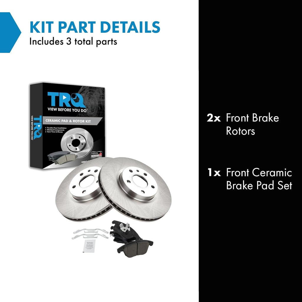 TRQ Front Brake Pad and Rotor Set Ceramic Vented Rotors Compatible with 2013-2020 Ford Fusion 2013-2016 Lincoln MKZ