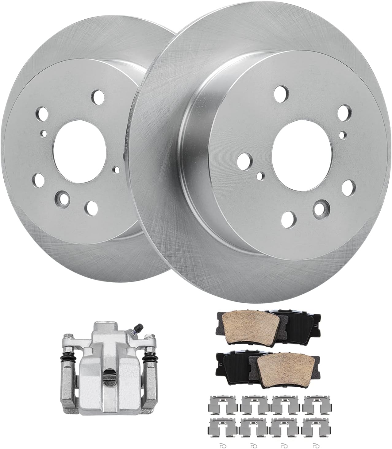 Detroit Axle - Rear Disc Rotors Ceramic Brake Pads + Right Brake Caliper Replacement for Toyota Camry Avalon Lexus ES350 ES300H - 5pc Set