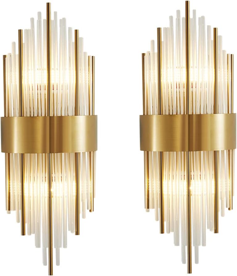 BOKT Crystal Wall Sconces Set of 2 Modern Sconces Wall Lighting Gold Wall Sconce Bathroom Vanity Wall Mount Luxury Wall Light Fixtures for Bedside Hallway