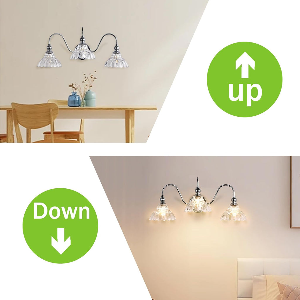 Chrome Bathroom Vanity Lights Modern Crystal Vanity Lighting Fixtures 3-Lights Bathroom Lights for Bathroom Bedroom Kitchen Living Room Dining Room