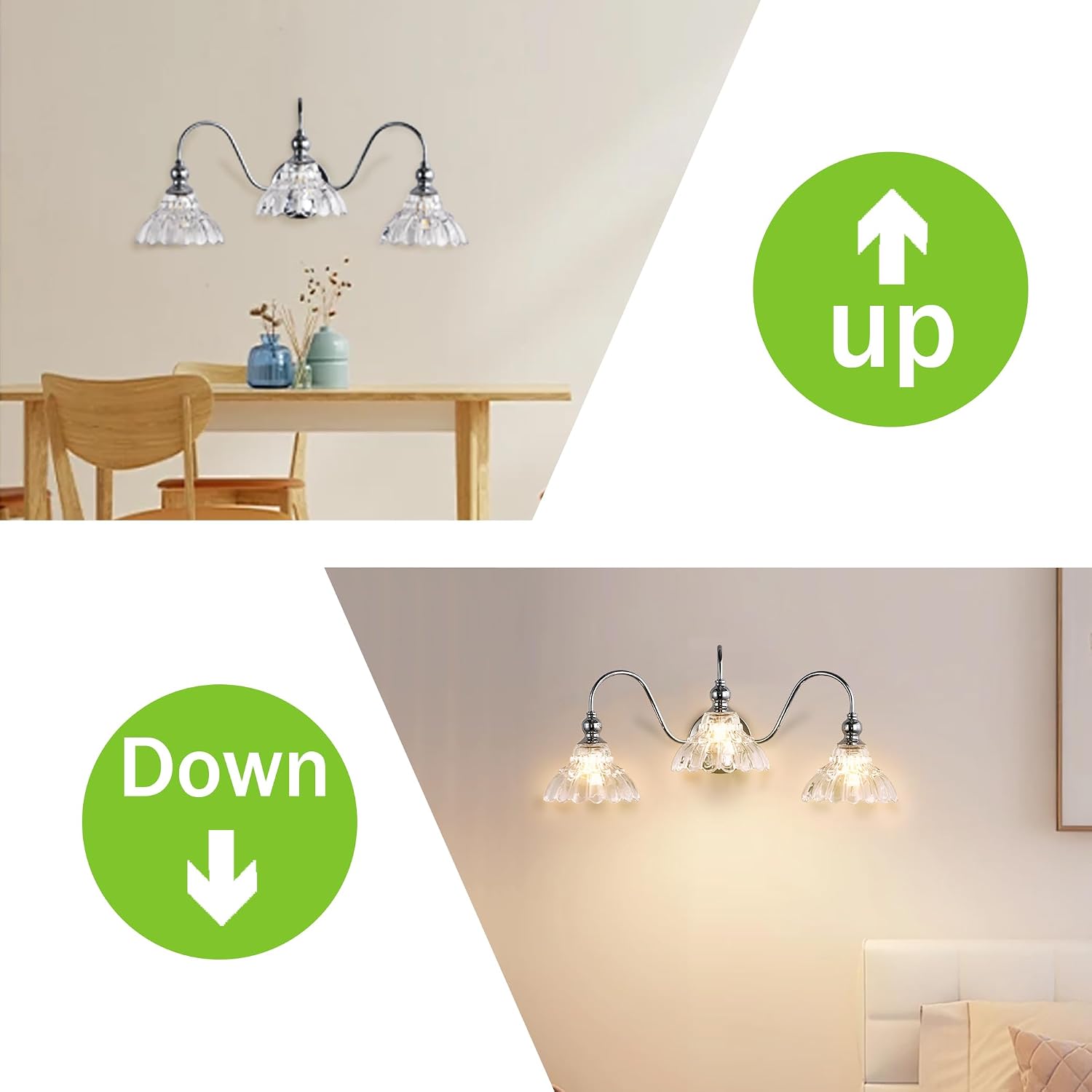 Chrome Bathroom Vanity Lights Modern Crystal Vanity Lighting Fixtures 3-Lights Bathroom Lights for Bathroom Bedroom Kitchen Living Room Dining Room