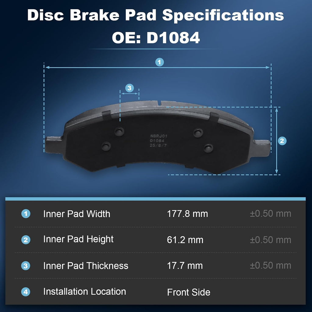 Front Drilled and Slotted Disc Brake Rotors & Ceramic Brake Pads Kit Fit for Chrysler 2007-2009 Aspen; for Dodge 2007-2009 Durango, 2006-2010 Ram 1500; for Ram 2011-2018 1500#53005 D1084