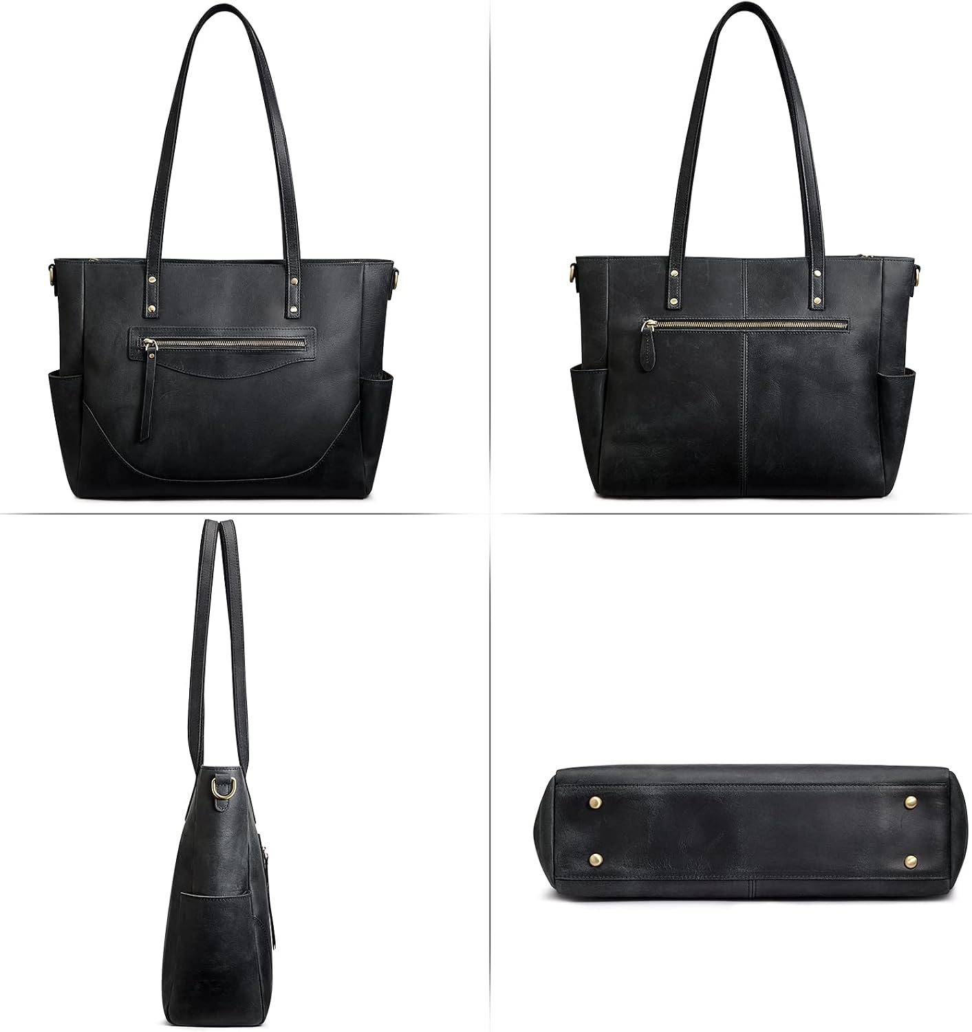 S-ZONE Genuine Leather Tote Bag for Women Large Shoulder Purses Work Handbags with Crossbody Strap Vintage