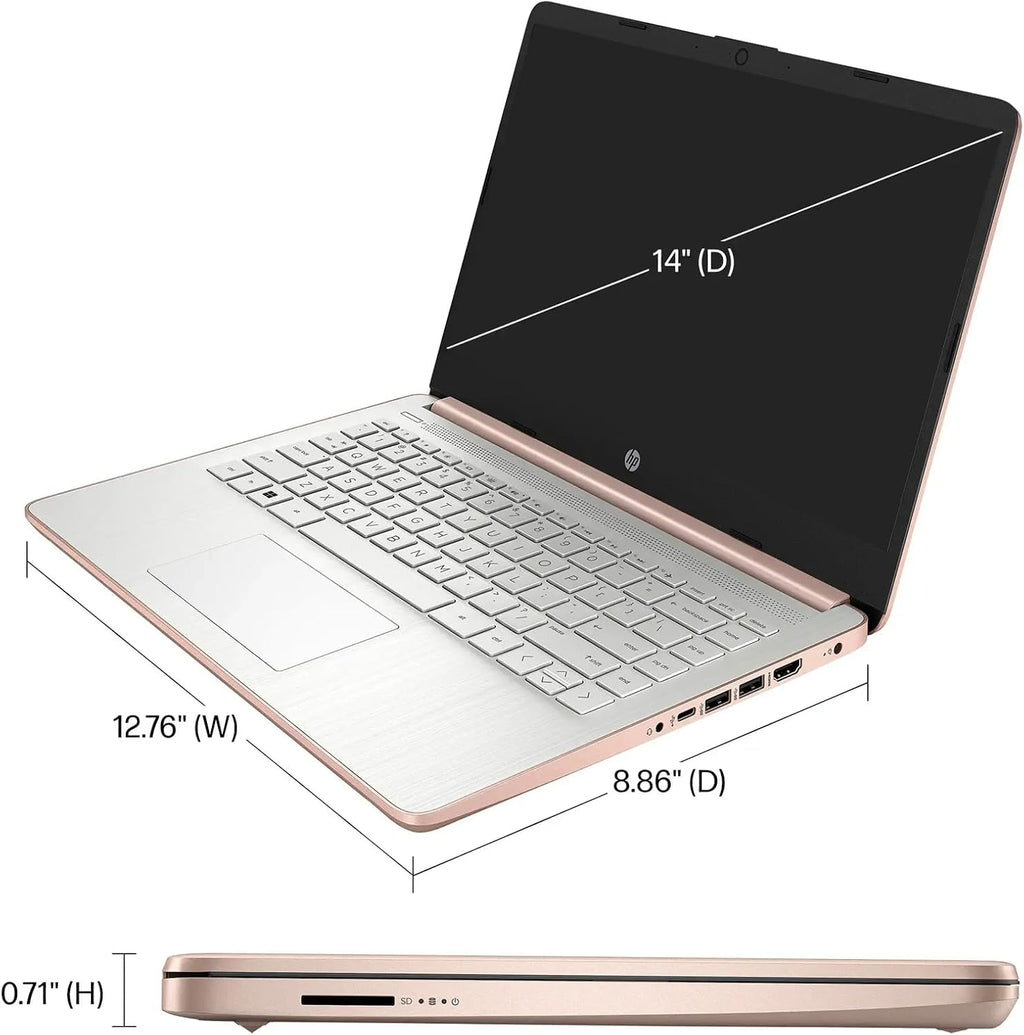 HP AI-Powered Laptop with Microsoft Office and 1TB Cloud Storage Included for 1-Year| 14' HD PC| 4GB RAM| 128GB SSD & 128GB External SSD| Intel 4-Core CPU| Webcam| Copilot Ready| Win11| LE Bundle